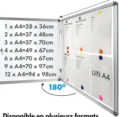 Tableau affichage mural intérieur Vitrine 94 x 98 cm 12 x A4 Avec 24 aimants