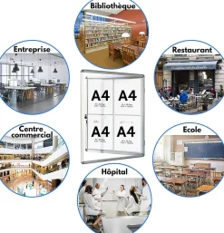 Tableau affichage mural intérieur Vitrine 70 x 97 cm 9 x A4 Avec 18 aimants - Floordirekt
