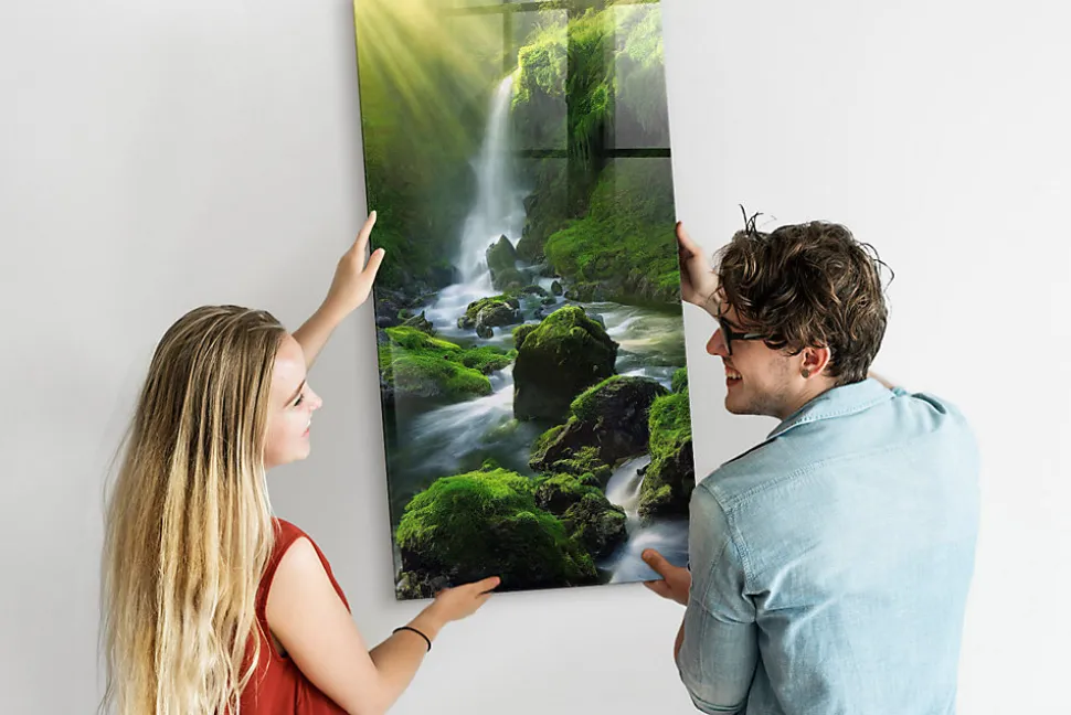 Tableau Aimanté Tulup 60x120 cm Cascade avec rochers En Verre Pour Cuisine