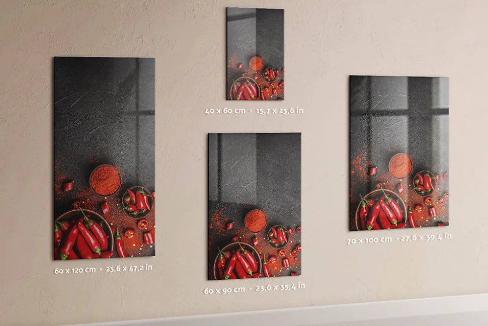 Tableau Aimanté Wallfluent 70x100 cm Paprika moulu Marqueur blanc En Verre Pour Cuisine