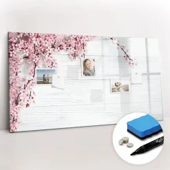 Tableau Aimanté Wallfluent 120x60 cm Fleurs de printemps Marqueur noir En Verre Pour Cuisine