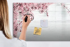 Tableau Aimanté Wallfluent 120x60 cm Fleurs de printemps Marqueur noir En Verre Pour Cuisine