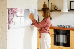 Tableau Aimanté Wallfluent 120x60 cm Fleurs de printemps Marqueur noir En Verre Pour Cuisine