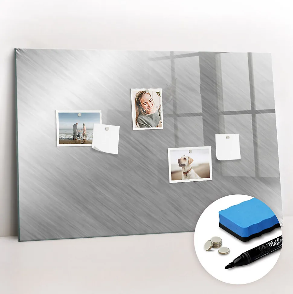 Tableau Aimanté Wallfluent 90x60 cm Mur en métal Marqueur noir En Verre Pour Cuisine