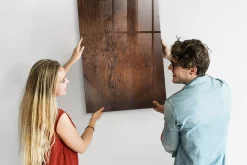 Tableau Aimanté Wallfluent 70x100 cm Bois foncé Marqueur blanc En Verre Pour Cuisine