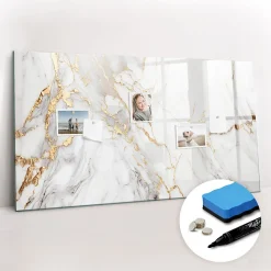 Tableau Aimanté Wallfluent 120x60 cm Marbre décoratif Marqueur noir En Verre Pour Cuisine