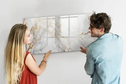 Tableau Aimanté Wallfluent 120x60 cm Marbre décoratif Marqueur noir En Verre Pour Cuisine