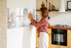 Tableau Aimanté Wallfluent 120x60 cm Marbre décoratif Marqueur noir En Verre Pour Cuisine