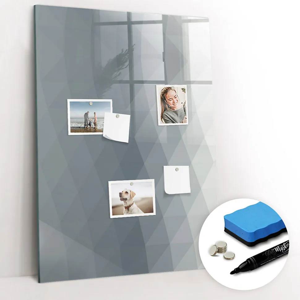 Tableau Aimanté Wallfluent 70x100 cm Vagues grises abstraites Marqueur noir En Verre Pour Cuisine