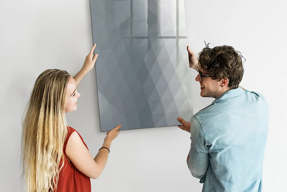Tableau Aimanté Wallfluent 70x100 cm Vagues grises abstraites Marqueur noir En Verre Pour Cuisine