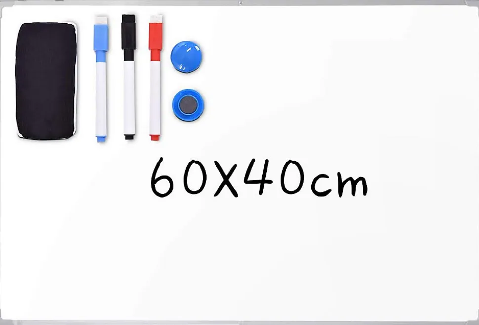 Tableau Blanc Magnetique avec 3 Stylos Effacables Couleur Noir-Rouge-Bleu 2 Autocollants Magnetiques et 2 Crochets Amovibles