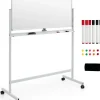 Tableau Blanc Magnetique Rotatif,Hauteur Reglable sur 2 Positions avec 4 Roues,120 x 60 CM, pour Ecole (Blanc)