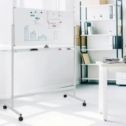 Tableau Blanc Magnetique Rotatif,Hauteur Reglable sur 2 Positions avec 4 Roues,120 x 60 CM, pour Ecole (Blanc)