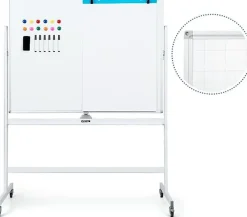 Tableau Blanc Magnetique 120x80CM Rotatif a Hauteur Reglable sur 2 Positions 4 Roues Universelles Tableau Effaçable