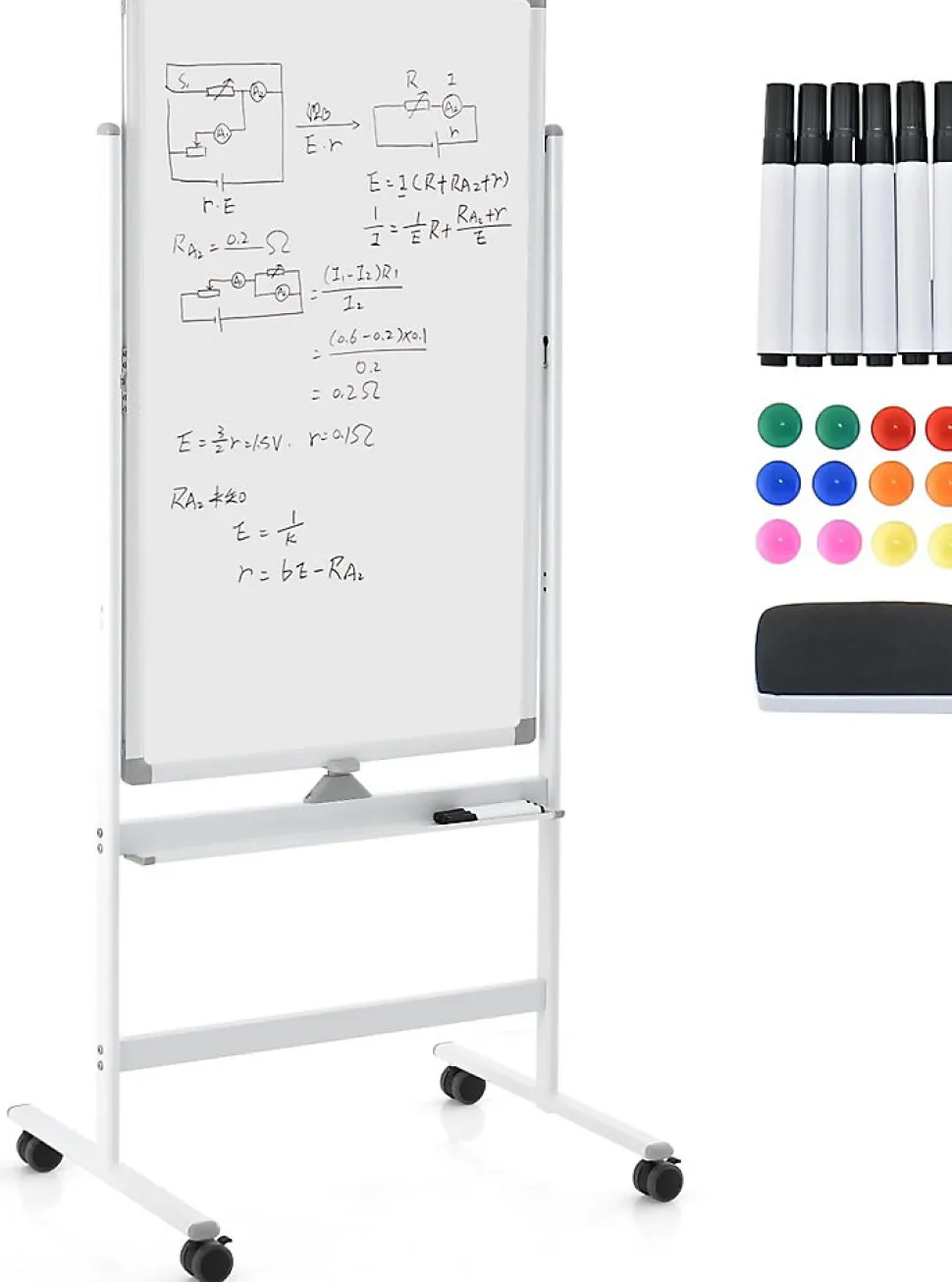 Tableau Blanc Roulant Magnetique 60x100cm avec Hauteur Reglable Double Face Effacable