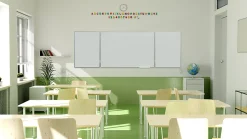 Tableau Blanc Scolaire Type Triptyque avec Cadre en Aluminium 150x100cm//300cm