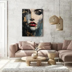 Tableau Canvas VISAGE De Femme Peinture 70cm x 100cm - Parfait pour décorer votre salon, chambre ou bureau avec un design unique