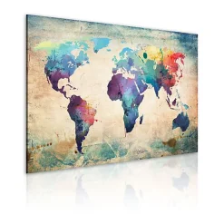 Tableau Cartes du monde Carte en couleurs de l'arc-en-ciel 90x60 cm