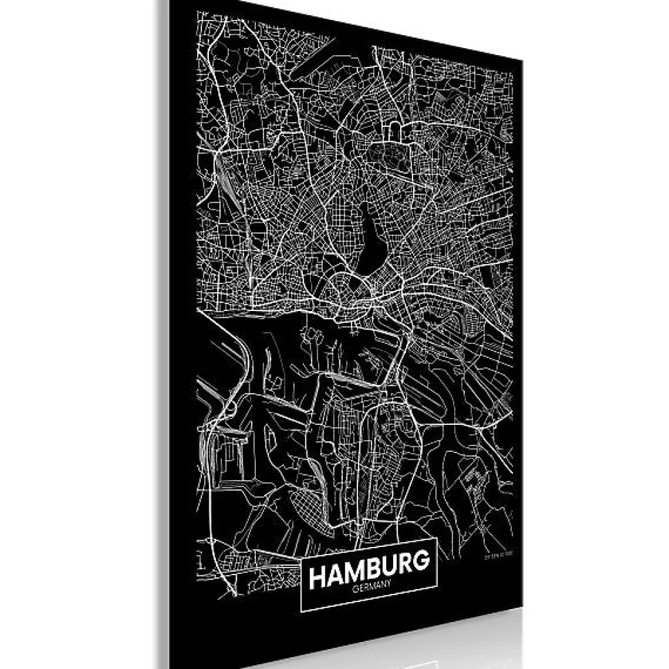 Tableau Cartes du monde Dark Map of Hamburg (1 Part) Vertical 60x90 cm