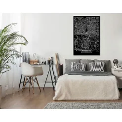 Tableau Cartes du monde Dark Map of Hamburg (1 Part) Vertical 60x90 cm