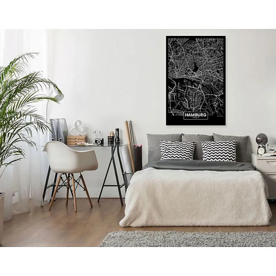 Tableau Cartes du monde Dark Map of Hamburg (1 Part) Vertical 60x90 cm