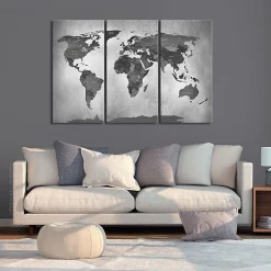 Tableau Cartes du monde Map on Concrete (3 Parts) 120x80 cm