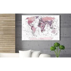 Tableau Cartes du monde Pink Frontiers 90x60 cm