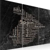 Tableau Cartes du monde Text map of Spain on the blackboard - triptych 90x60 cm