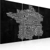 Tableau Cartes du monde Text map of France on the black background - triptych 90x60 cm
