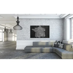 Tableau Cartes du monde Text map of France on the black background - triptych 90x60 cm