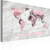 Tableau Cartes du monde World Map: Pink Continents 90x60 cm