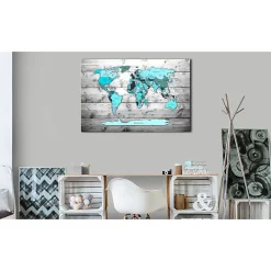 Tableau Cartes du monde World Map: Blue World 120x80 cm