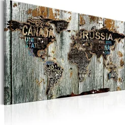 Tableau Cartes du monde Wooden Border 90x60 cm