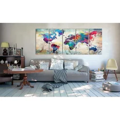 Tableau Cartes du monde World Map: Cracked Wall 200x80 cm