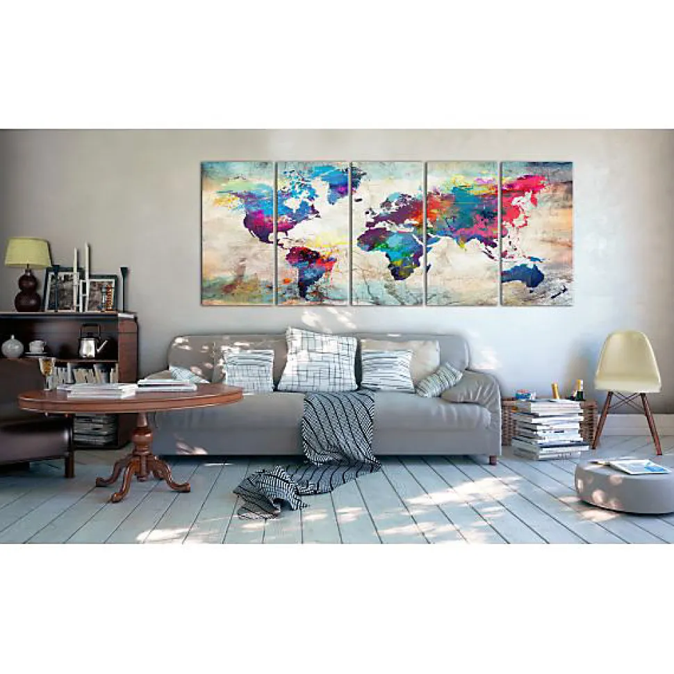 Tableau Cartes du monde World Map: Cracked Wall 200x80 cm