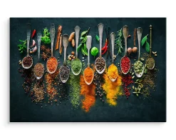 Tableau Cuillères à Épices Herbes 3D 100cm x 70cm - Parfait pour décorer votre salon, chambre ou bureau avec un design unique et