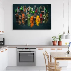 Tableau Cuillères à Épices Herbes 3D 100cm x 70cm - Parfait pour décorer votre salon, chambre ou bureau avec un design unique et