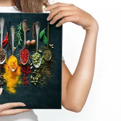 Tableau Cuillères à Épices Herbes 3D 30cm x 20cm - Parfait pour décorer votre salon, chambre ou bureau avec un design unique et é
