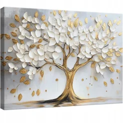 Tableau déco abstrait arbre fleurs moderne 100x75 cm xxl Impression sur toile deco murale intissée pour salon chambre cuisine