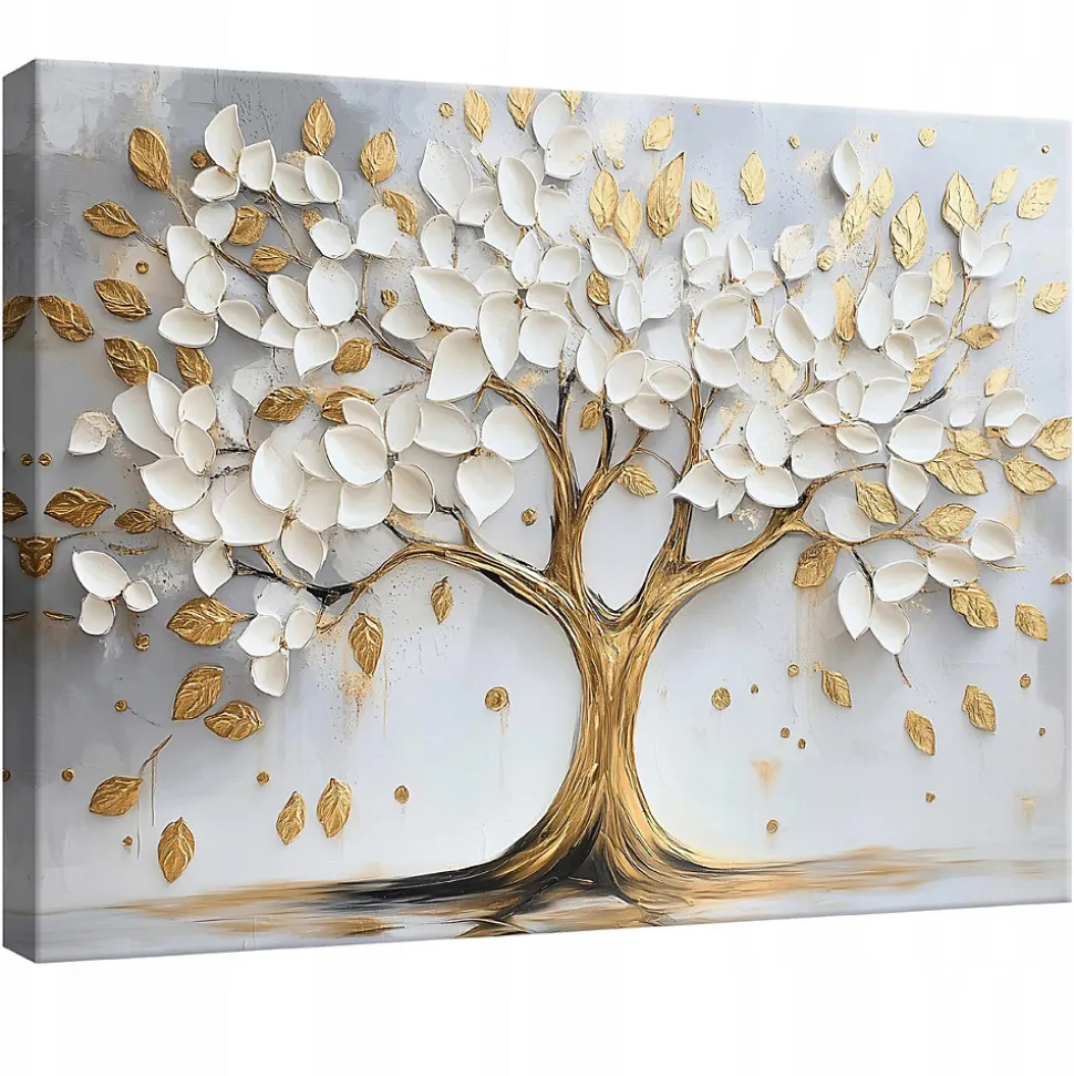 Tableau déco abstrait arbre fleurs moderne 100x75 cm xxl Impression sur toile deco murale intissée pour salon chambre cuisine