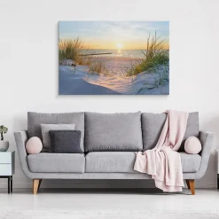Tableau Déco Coucher De Soleil Mer 3D 90cm x 60cm - Parfait pour décorer votre salon, chambre ou bureau avec un design unique et