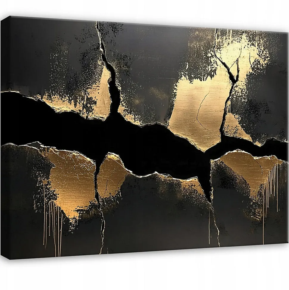 Tableau Déco Or Noir Marbre Moderne 100x70 cm XXL Tableau Décoration Murale Impression sur Toile pour salon chambre cuisine