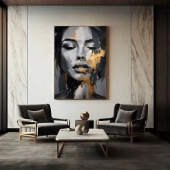 Tableau Déco Visage De Femme Abstraction 60cm x 90cm - Parfait pour décorer votre salon, chambre ou bureau avec un design unique
