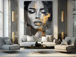 Tableau Déco Visage De Femme Abstraction 60cm x 90cm - Parfait pour décorer votre salon, chambre ou bureau avec un design unique