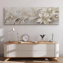 Tableau Fleurs Ornements Abstraction 145cm x 45cm - Parfait pour décorer votre salon, chambre ou bureau avec un design unique et