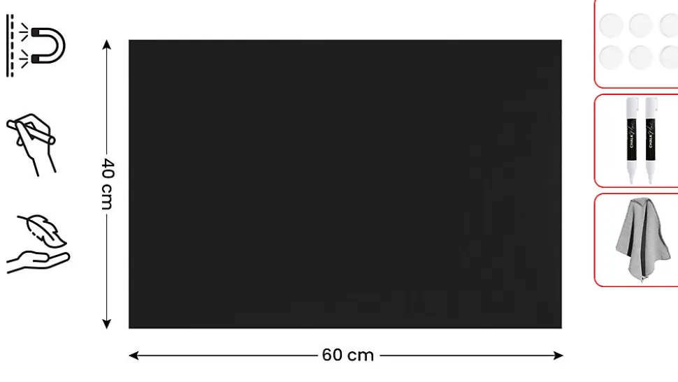Tableau Magnétique en Métal à Craie Noir 60x40cm, MetalBoards pour tout type d'Aimants