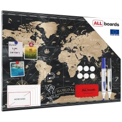 Tableau Magnétique en Métal Motif Carte du Monde Noir Vintage 90x60cm, MetalBoards pour tout type d'Aimants