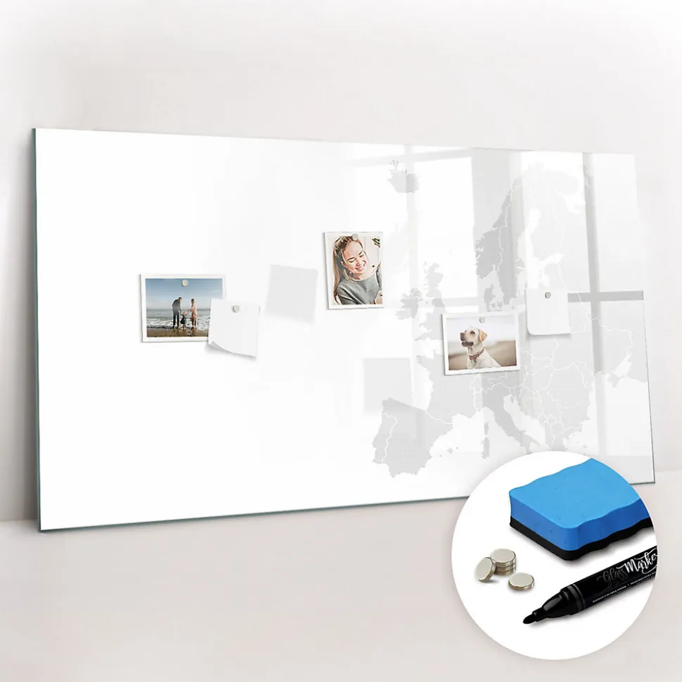 Tableau Magnétique Mural Wallfluent 120x60 cm Carte de l'europe Marqueur noir Panneau Mémo Décoratif