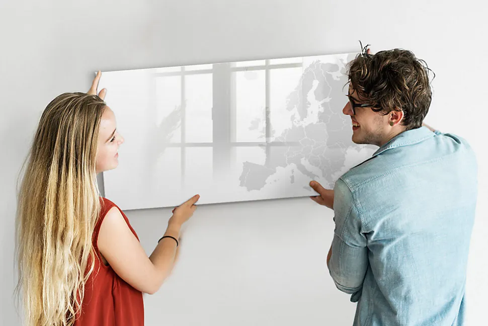 Tableau Magnétique Mural Wallfluent 120x60 cm Carte de l'europe Marqueur noir Panneau Mémo Décoratif