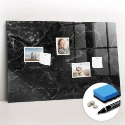 Tableau Magnétique Mural Wallfluent 90x60 cm Marbre noir Marqueur blanc Panneau Mémo Décoratif
